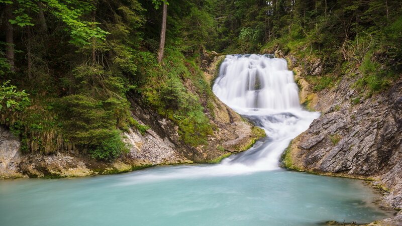 Waterfall in a forest canyon