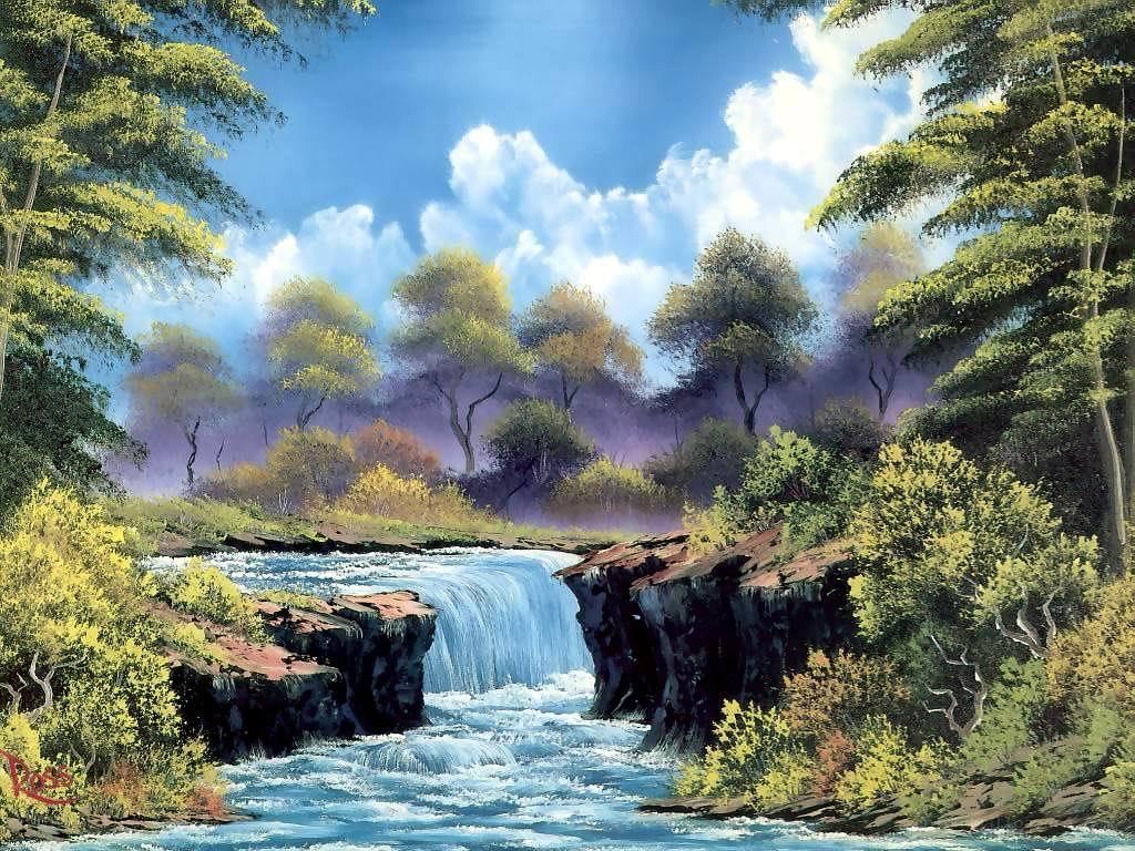Waterfall in a forest landscape