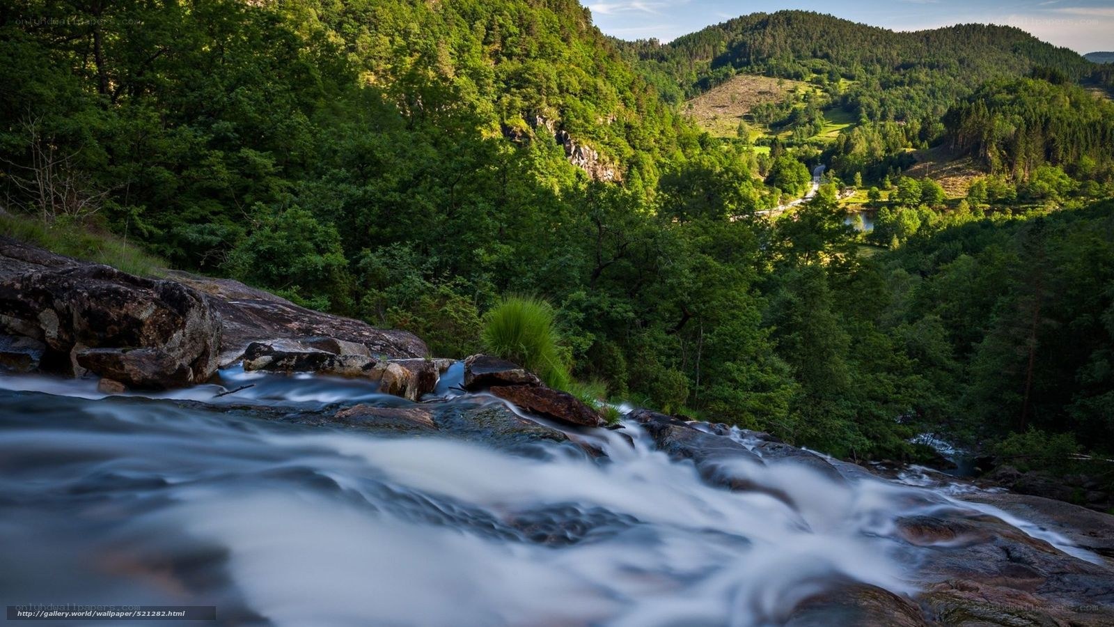 Waterfall in a forest valley