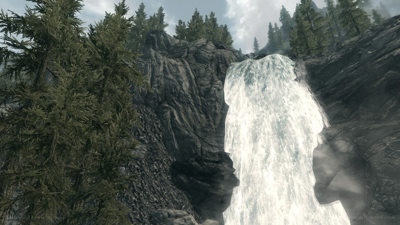 Waterfall in a forested canyon