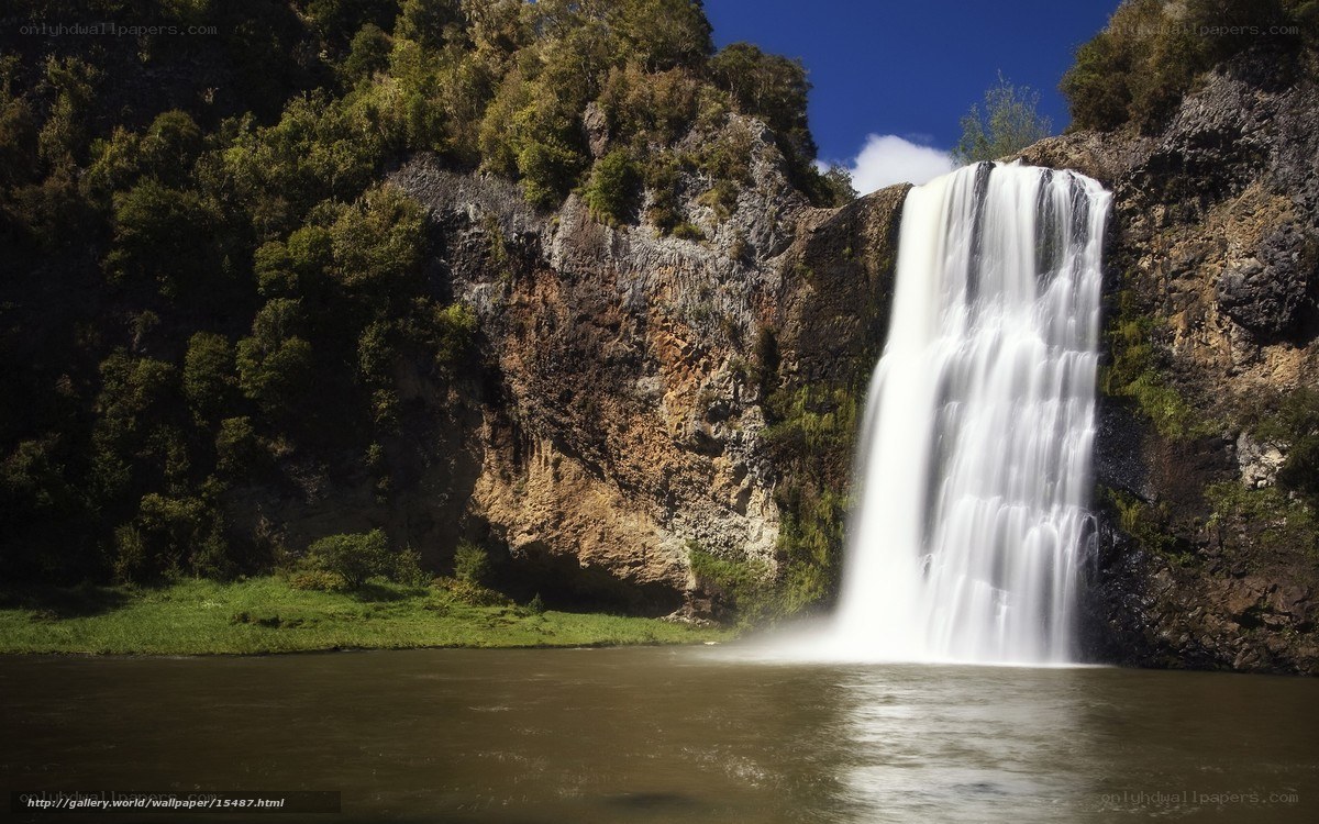 Waterfall in a forested canyon