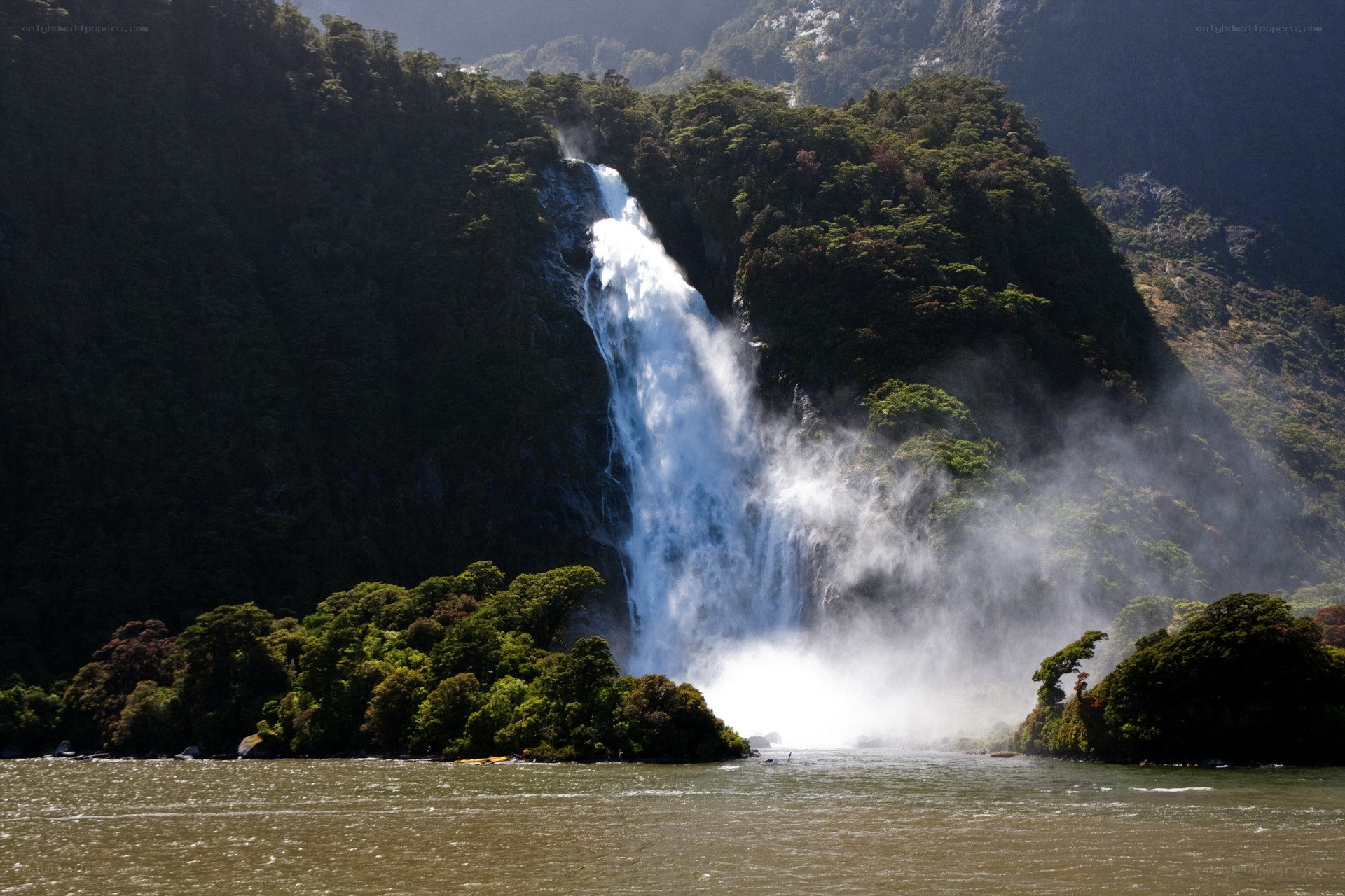 Waterfall in a forested valley