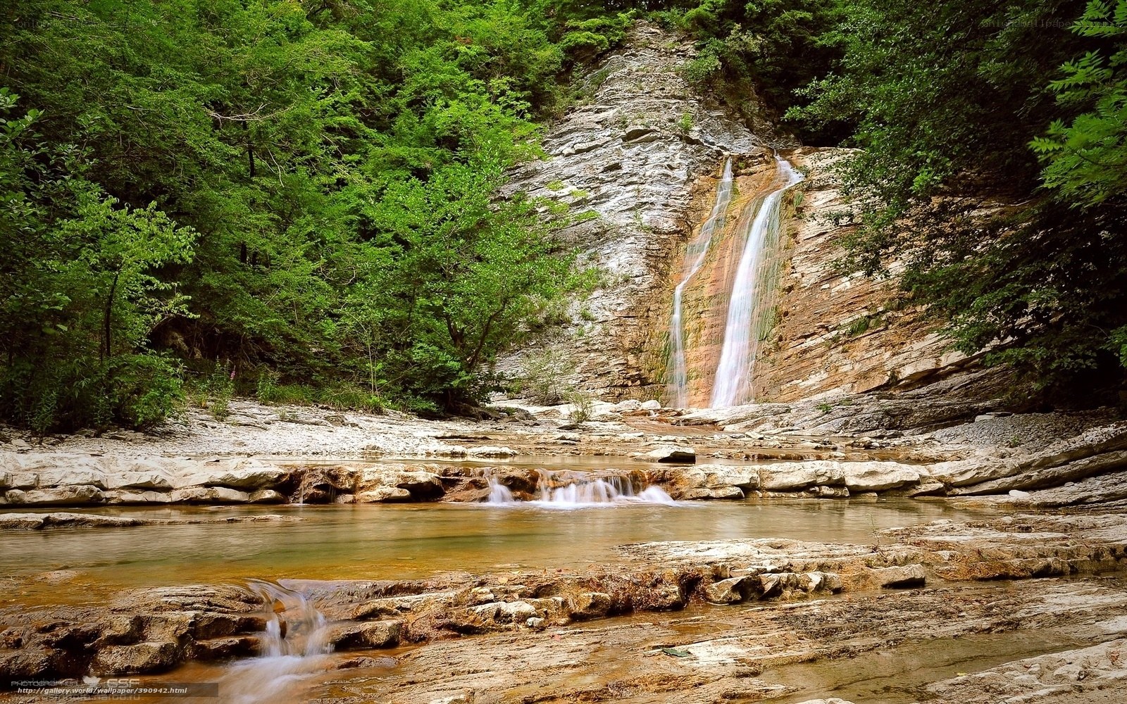 Waterfall in a forested valley