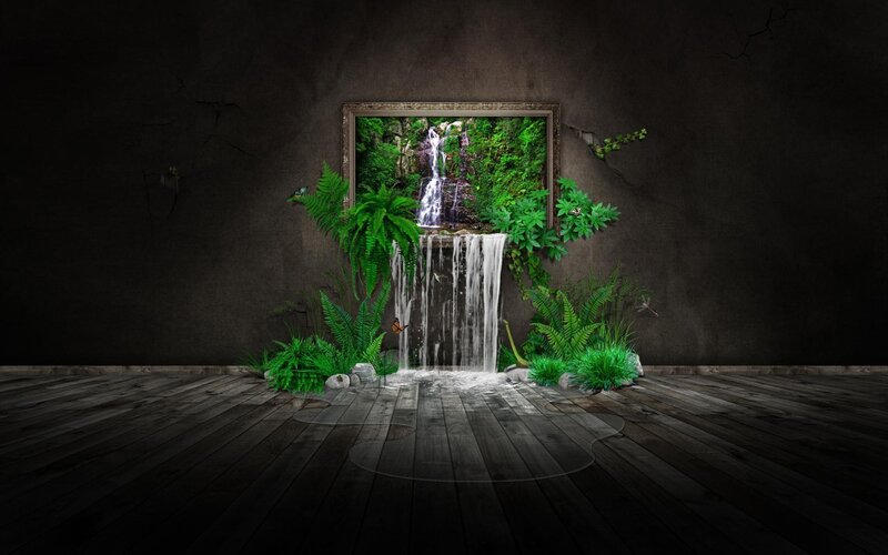 Waterfall in a framed picture