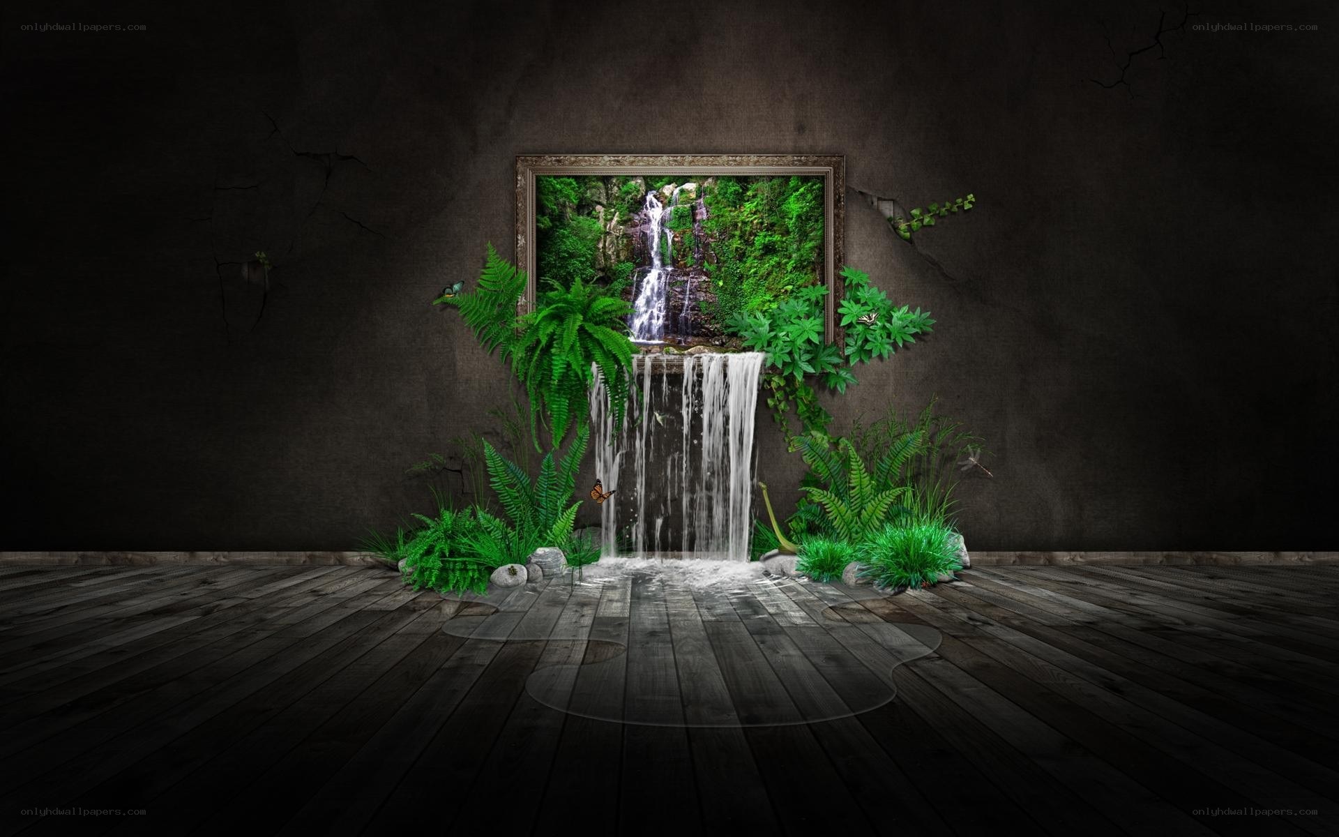 Waterfall in a framed picture