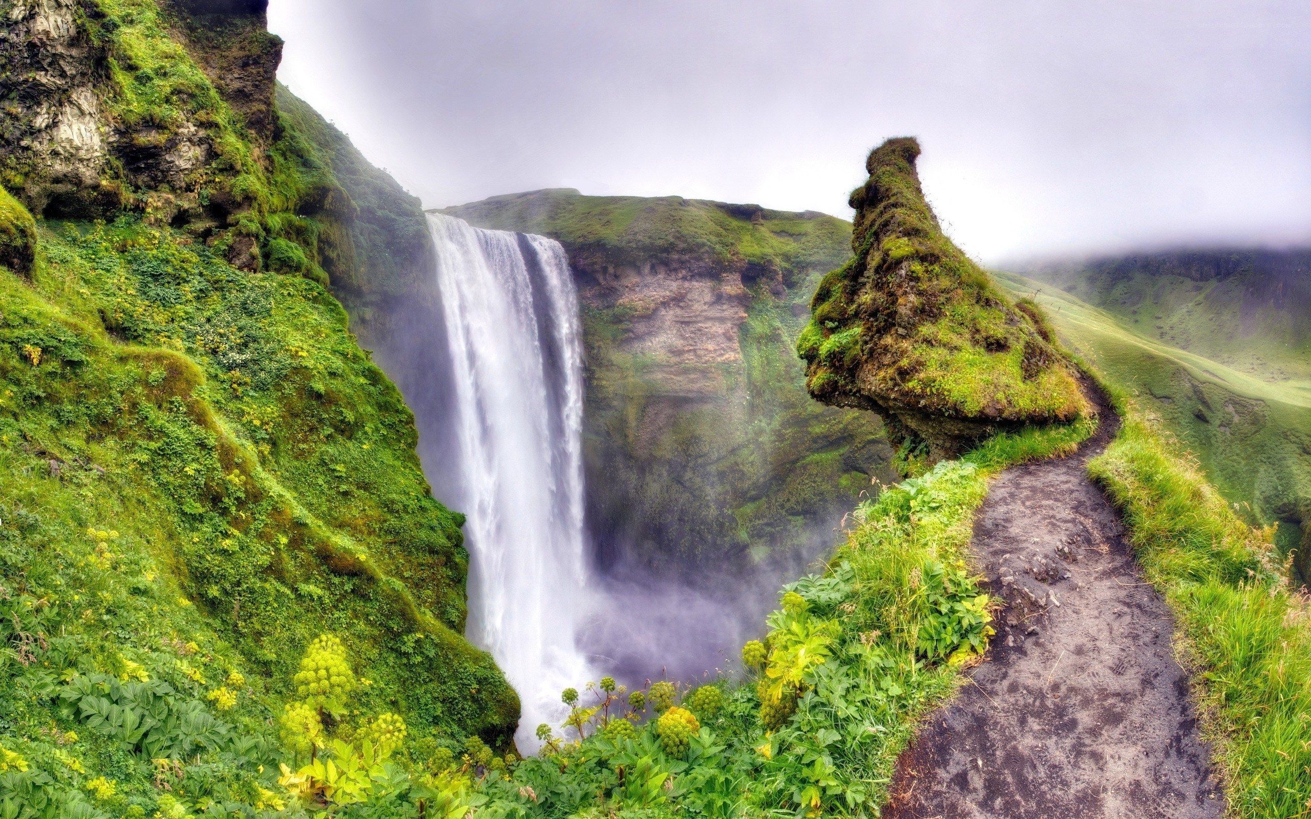 Waterfall in a green canyon