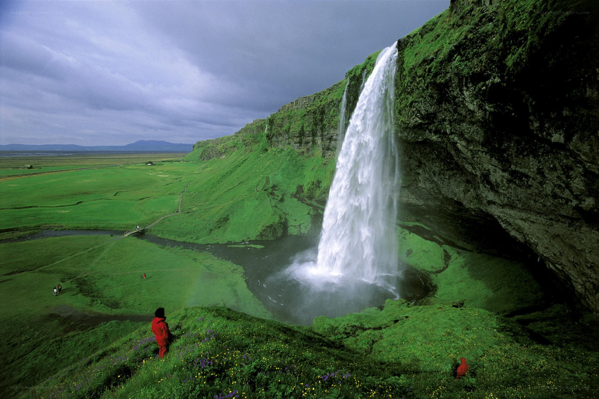 Waterfall in a green landscape