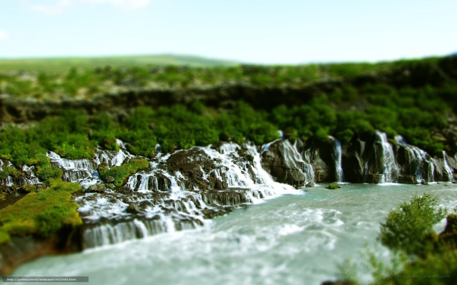 Waterfall in a green landscape