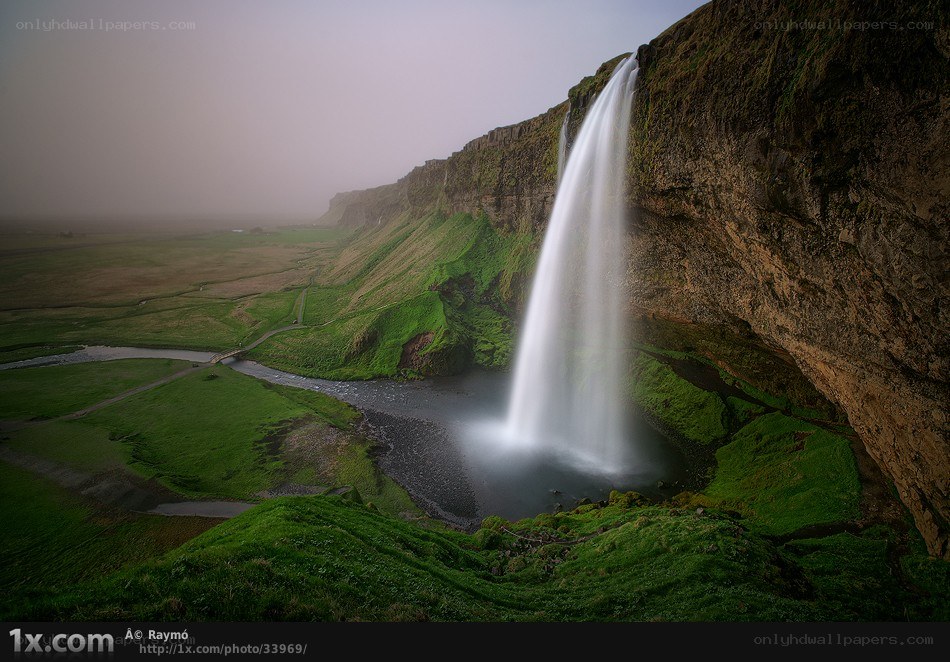 Waterfall in a green landscape
