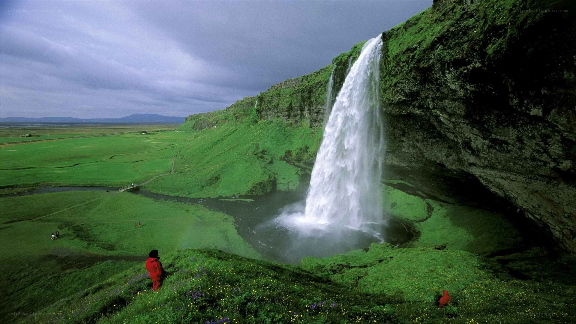 Waterfall in a green landscape