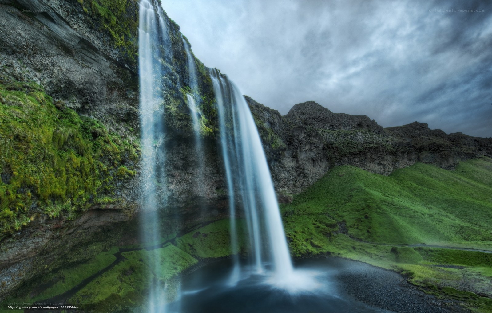 Waterfall in a green landscape