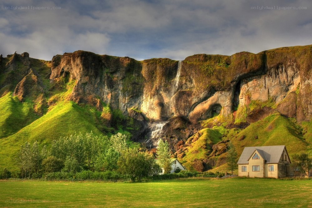 Waterfall in a green valley