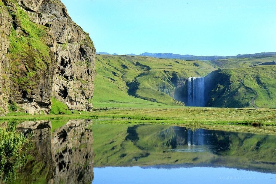Waterfall in a green valley