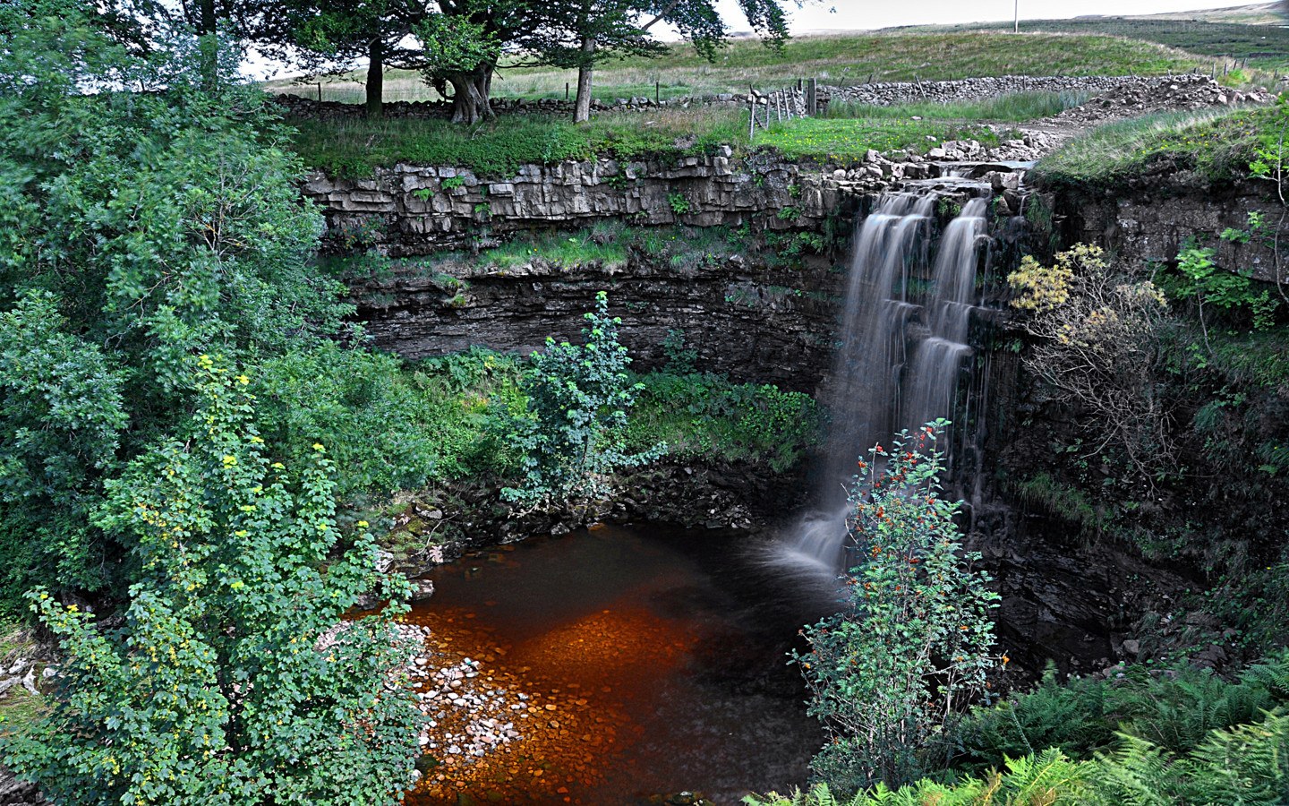 Waterfall in a green valley