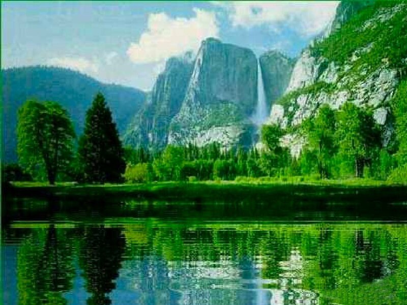 Waterfall in a green valley