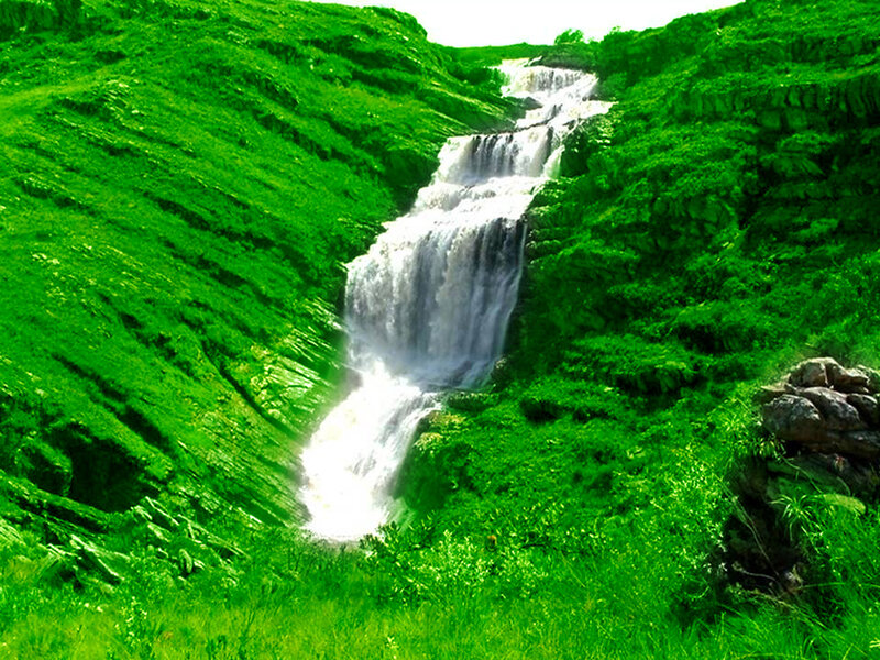 Waterfall in a green valley