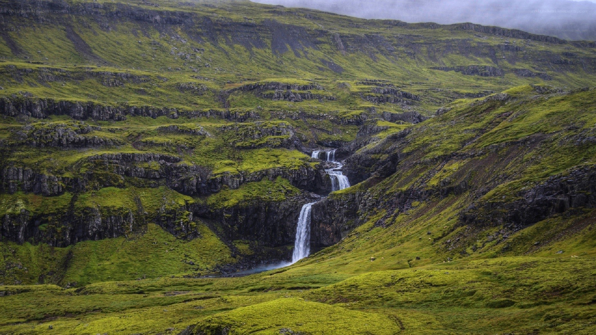Waterfall in a green valley