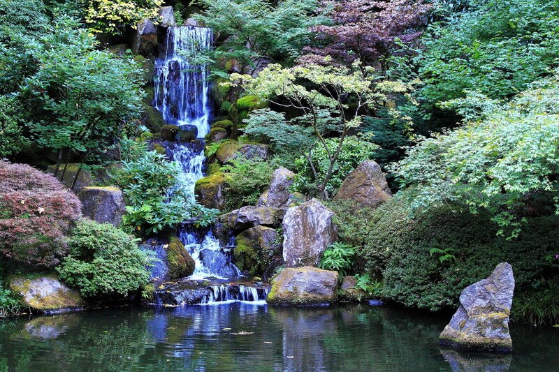 Waterfall in a Japanese garden