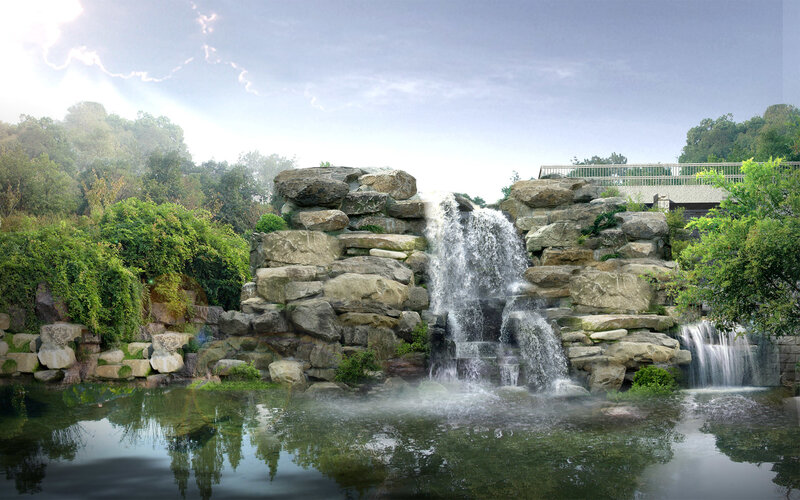 Waterfall in a landscaped garden