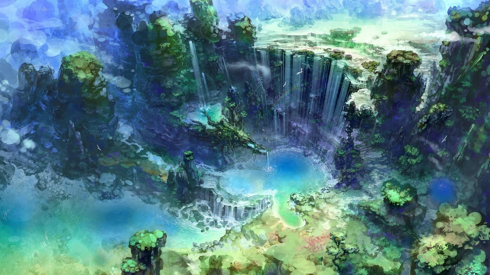 Waterfall in a lush canyon