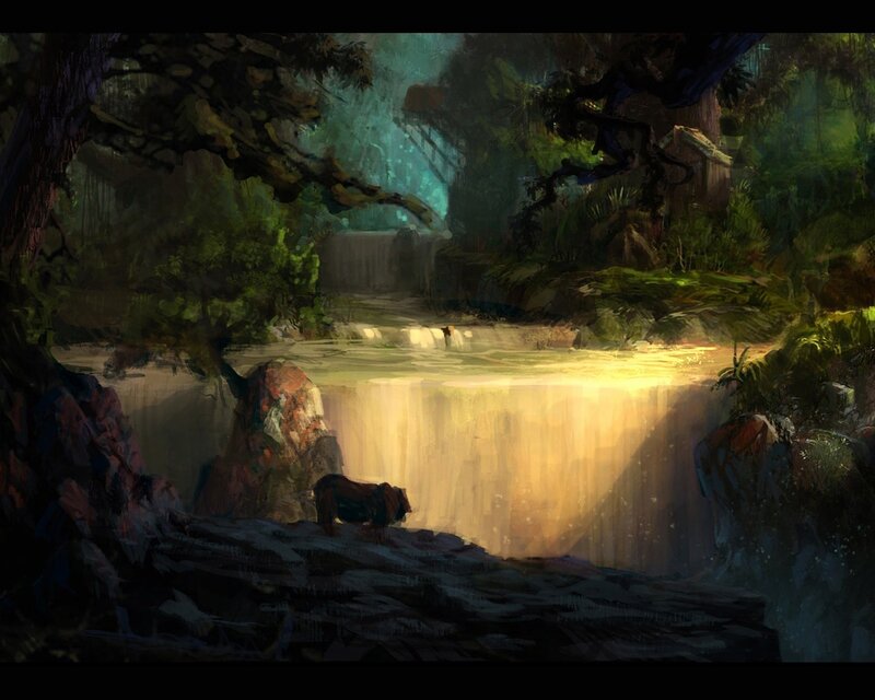 Waterfall in a lush forest