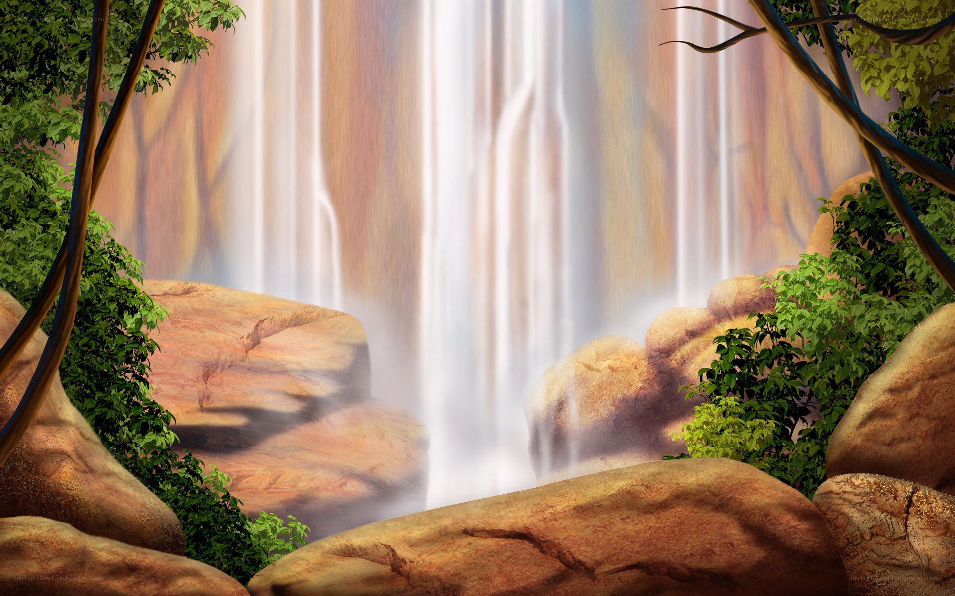 Waterfall in a lush forest