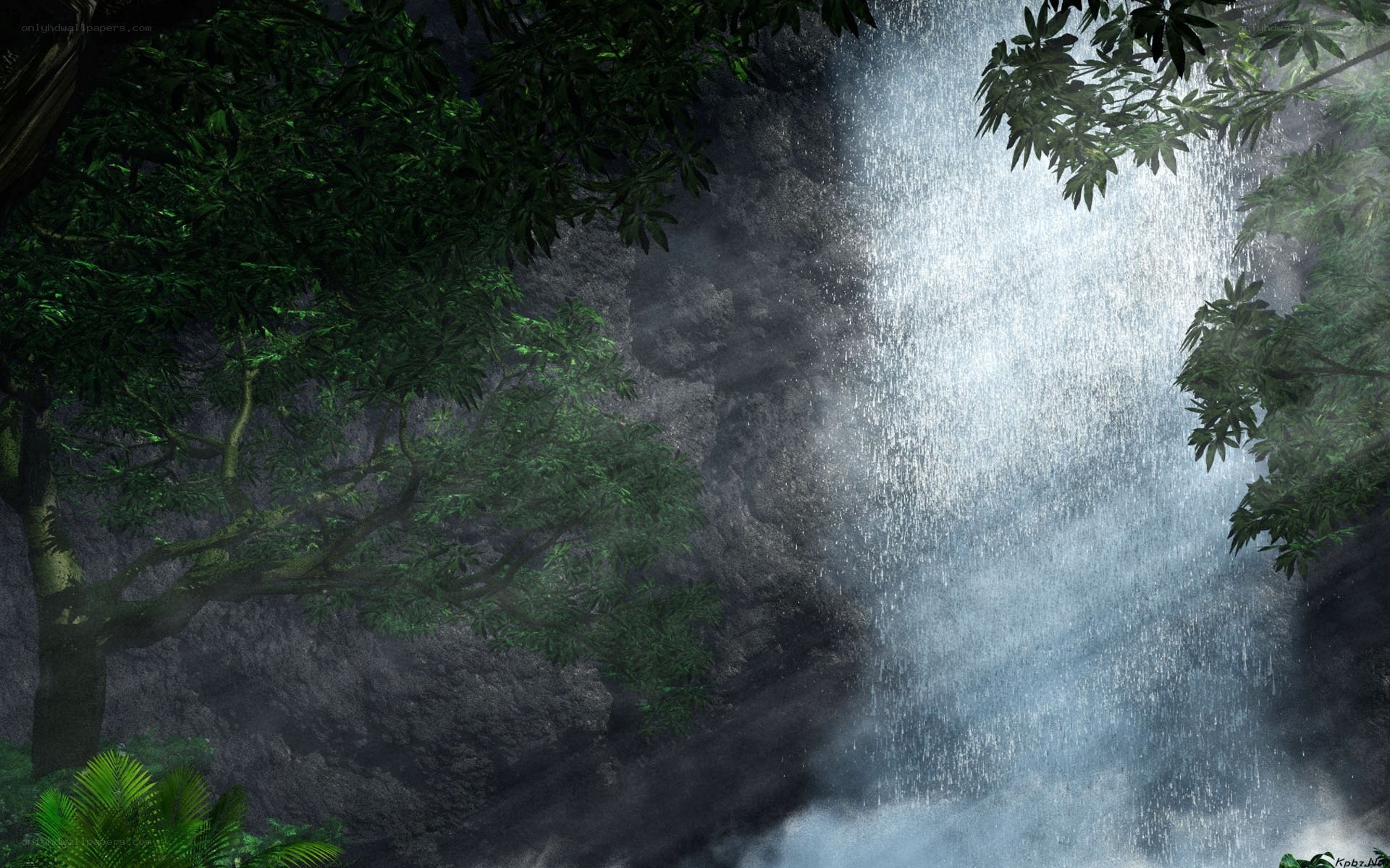 Waterfall in a lush forest