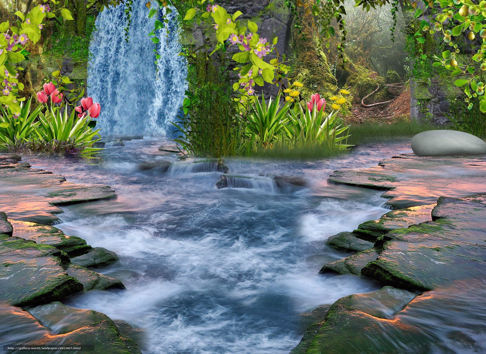 Waterfall in a lush forest