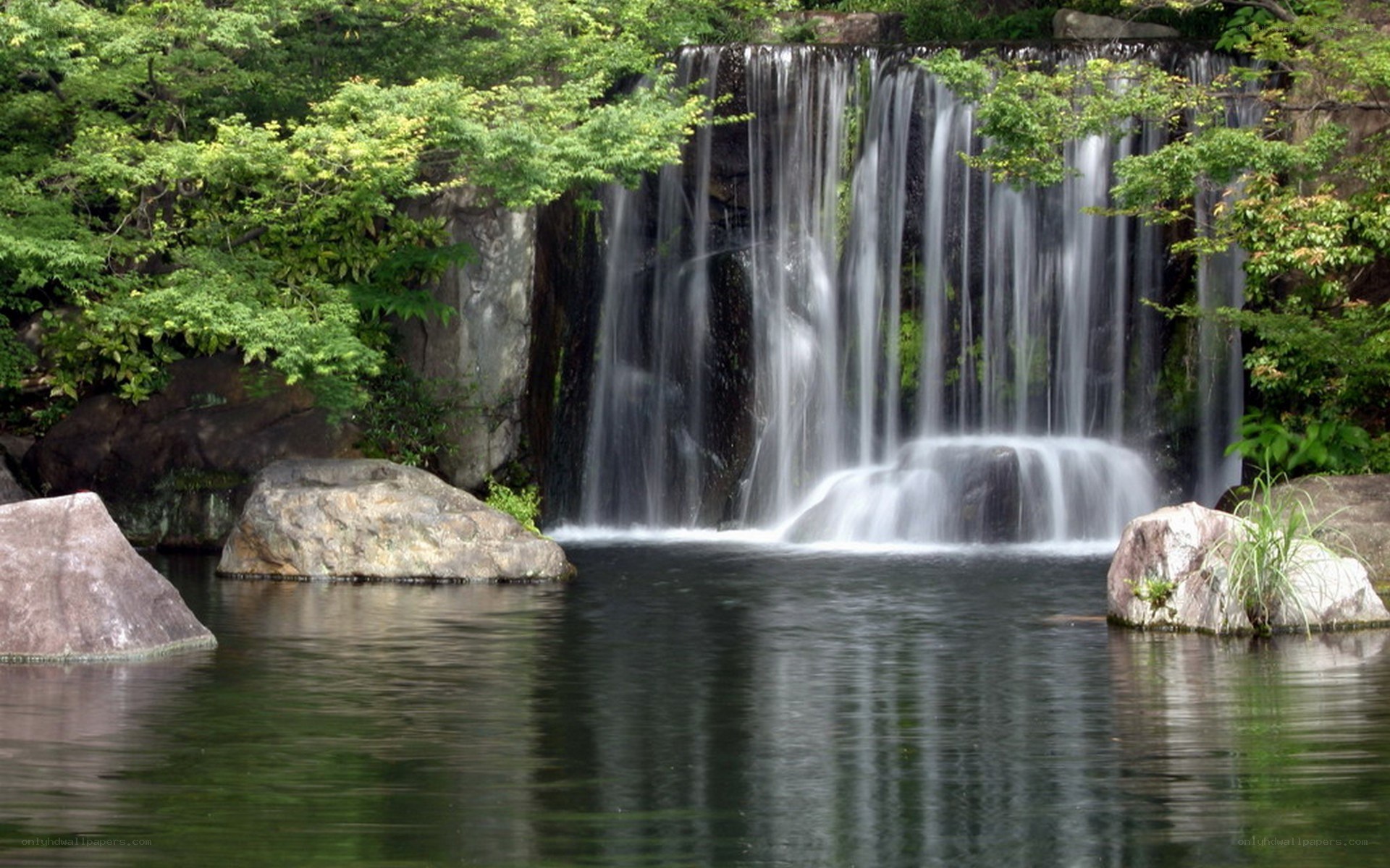 Waterfall in a lush garden