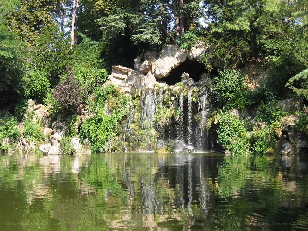 Waterfall in a lush garden