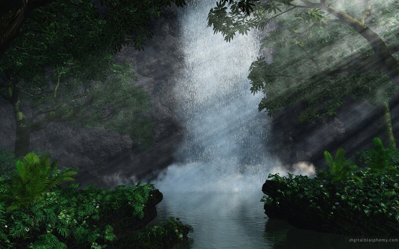 Waterfall in a lush jungle
