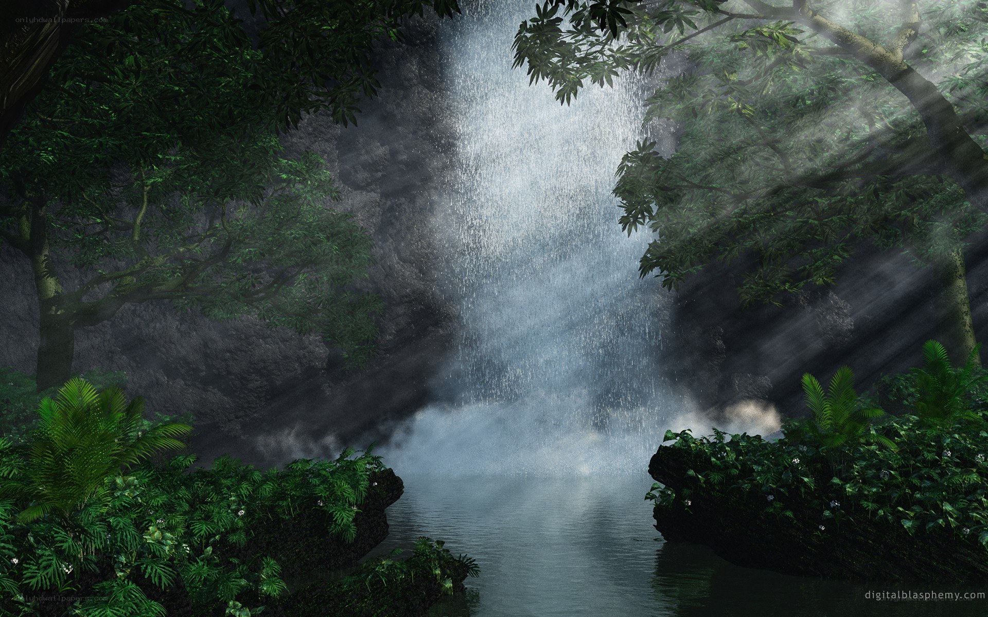 Waterfall in a lush jungle