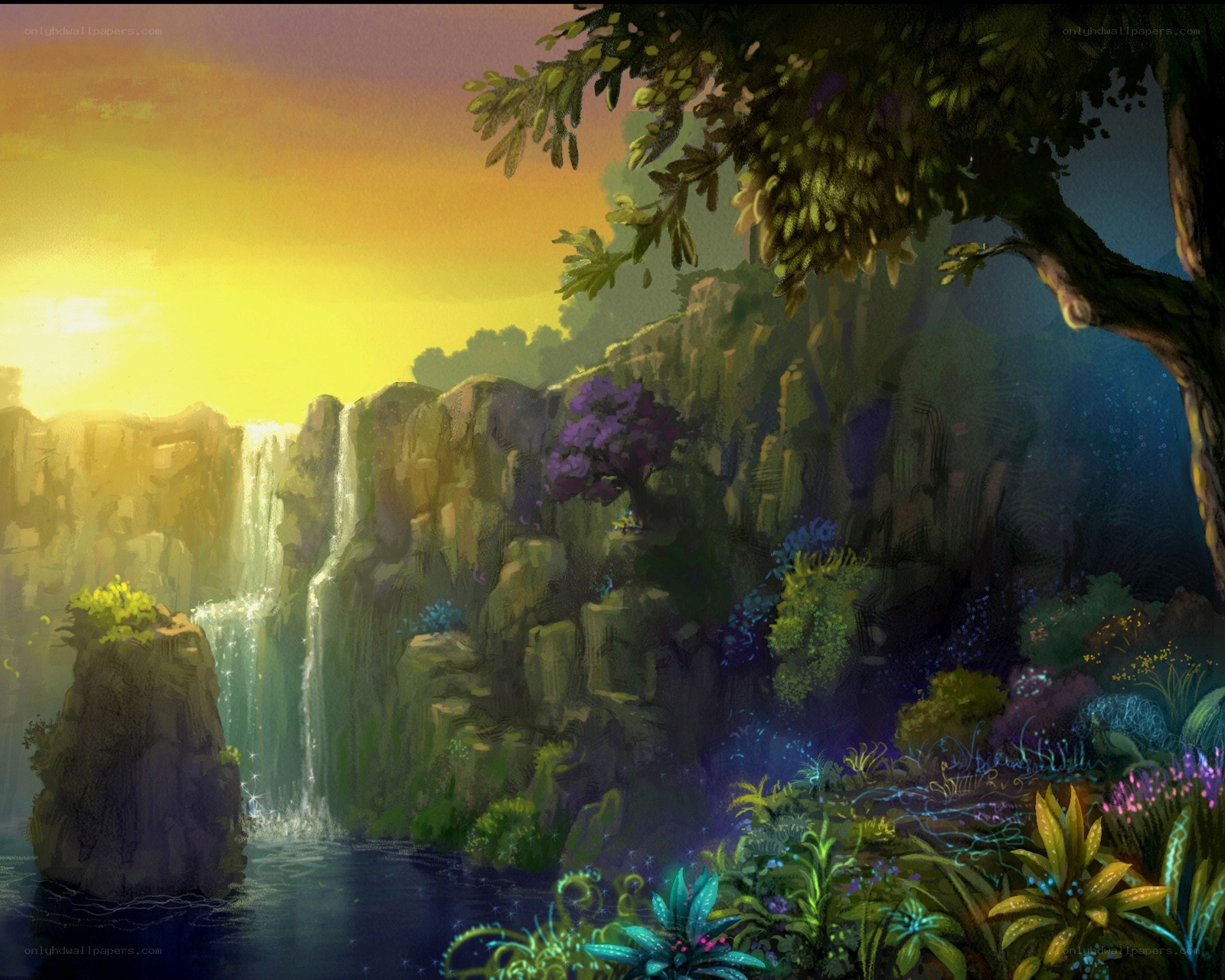 Waterfall in a lush jungle