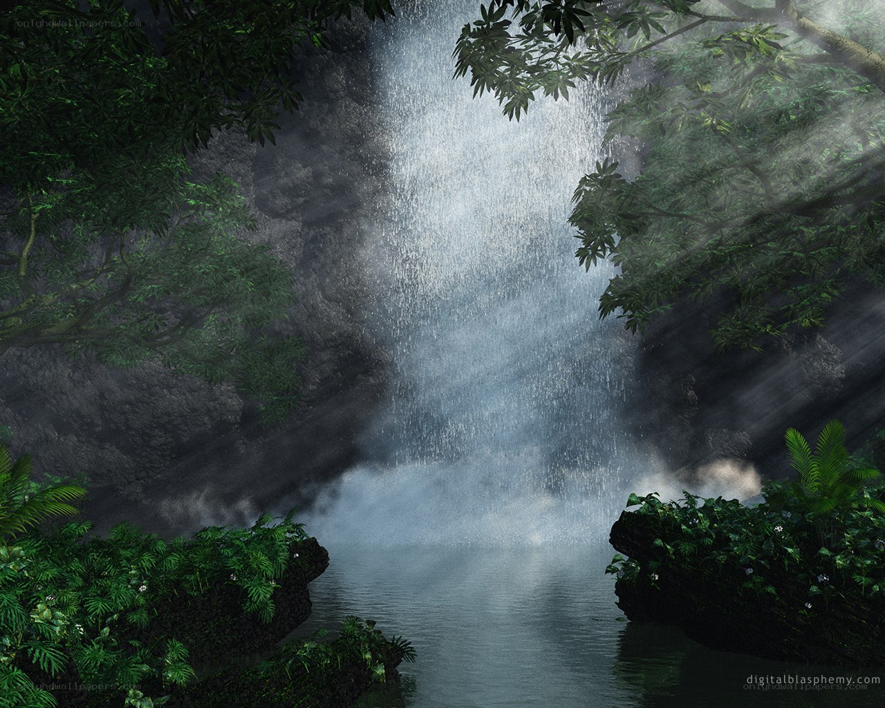 Waterfall in a lush jungle