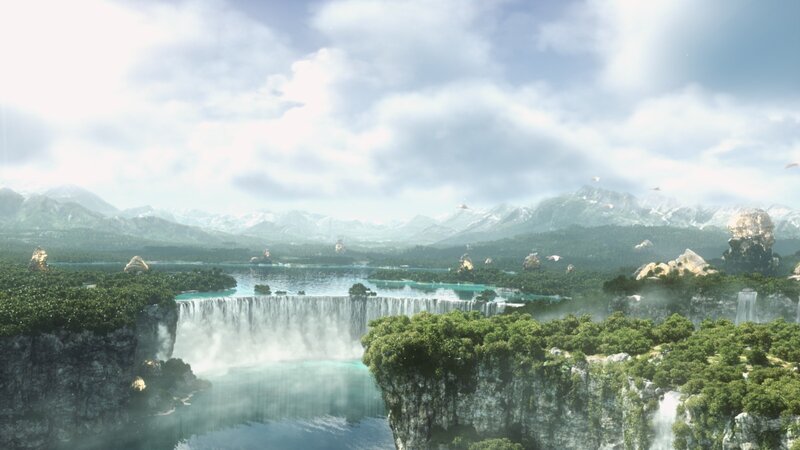 Waterfall in a lush valley