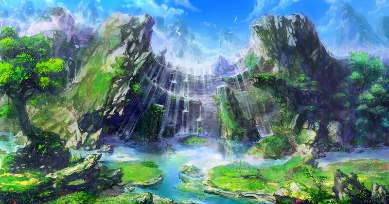 Waterfall in a lush valley