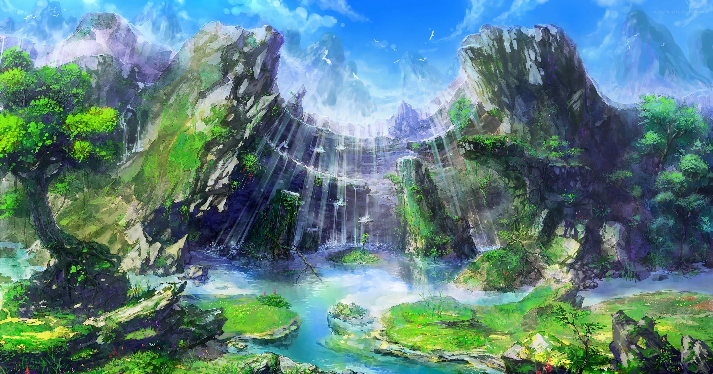 Waterfall in a lush valley