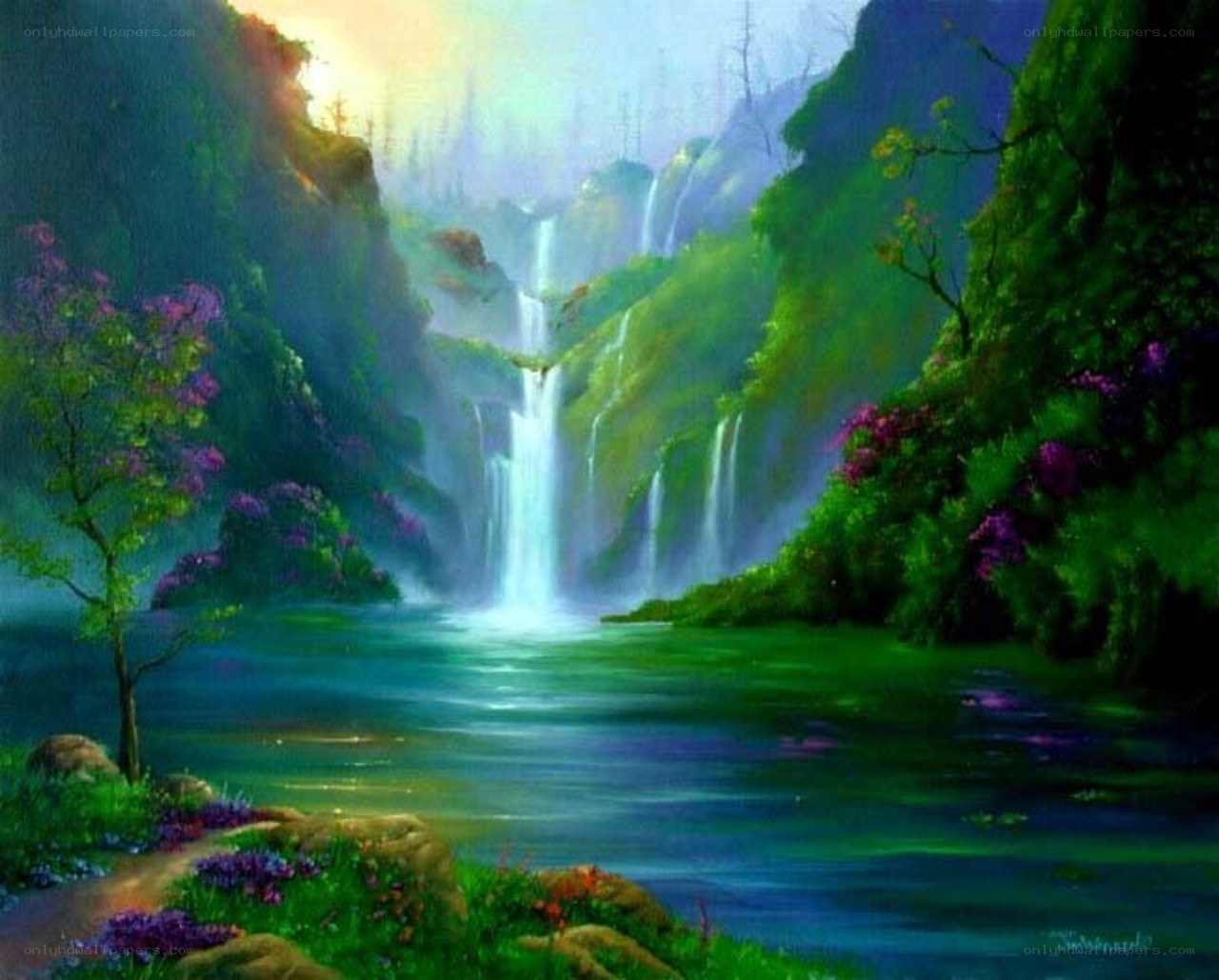 Waterfall in a lush valley