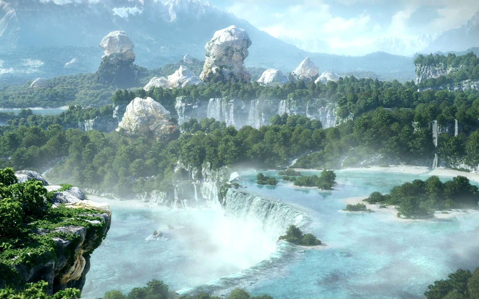 Waterfall in a lush valley