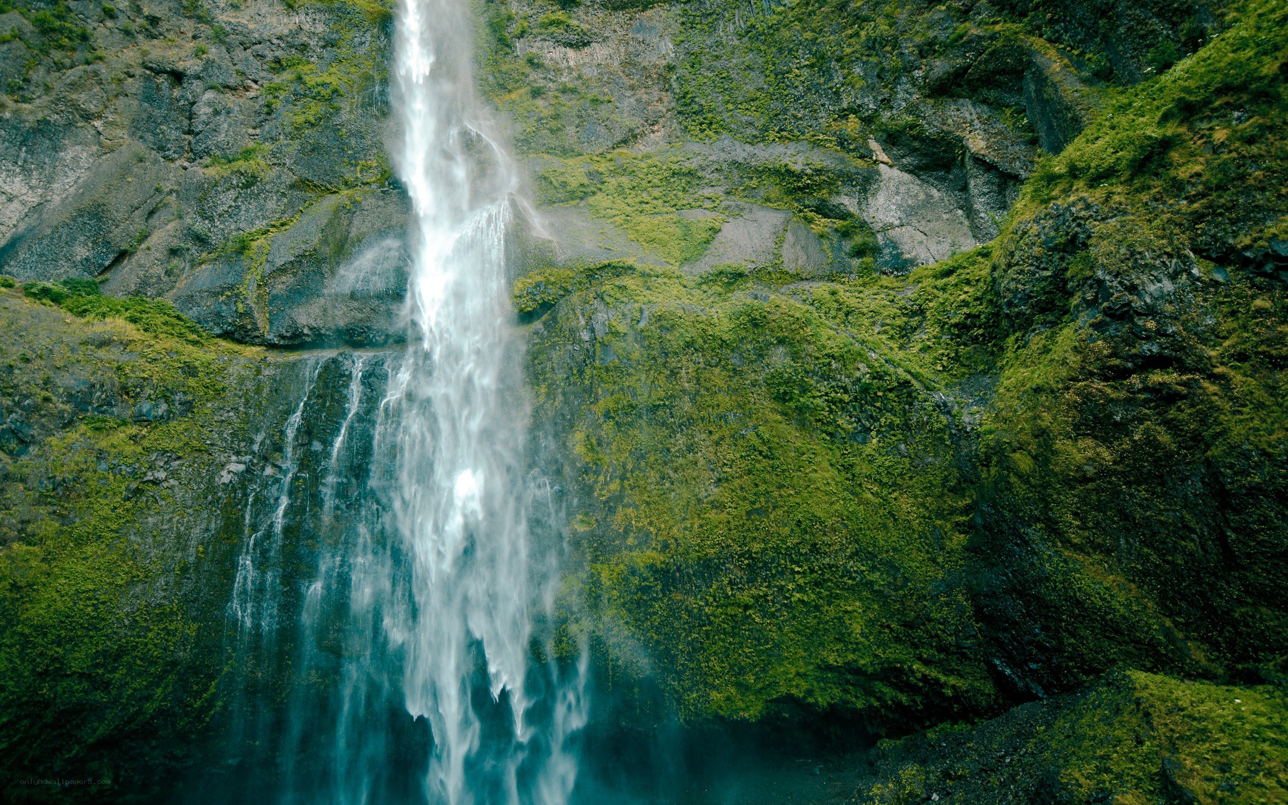 Waterfall in a mossy canyon