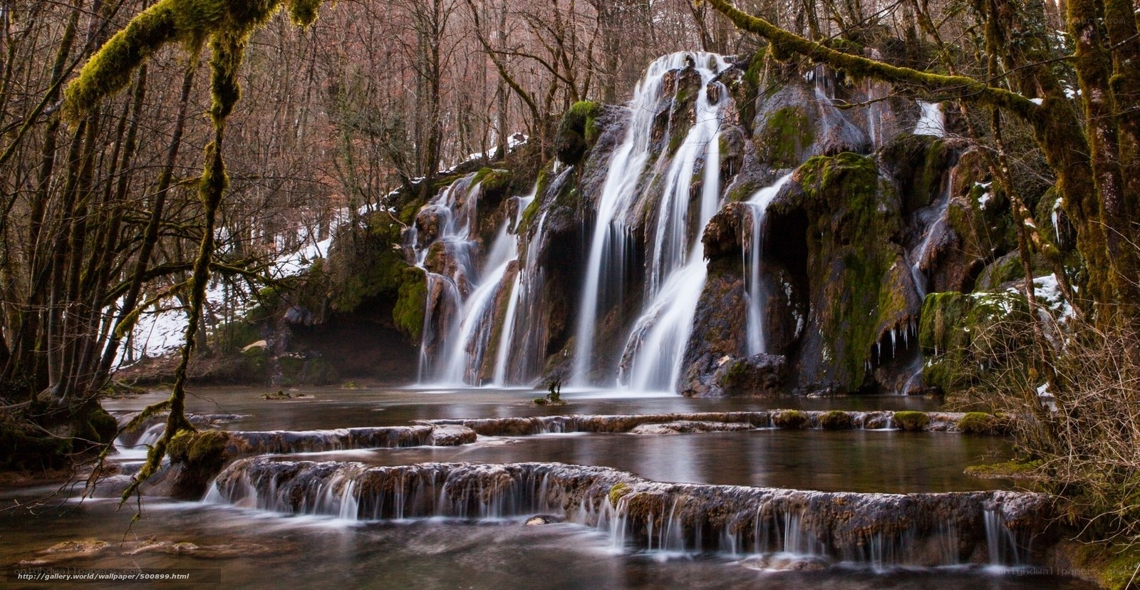 Waterfall in a mossy forest