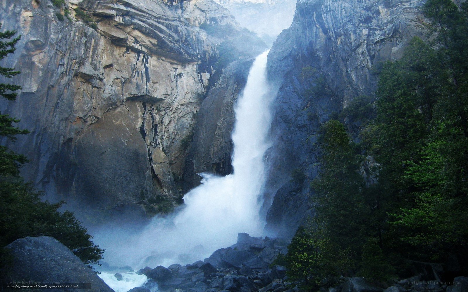 Waterfall in a mountain canyon