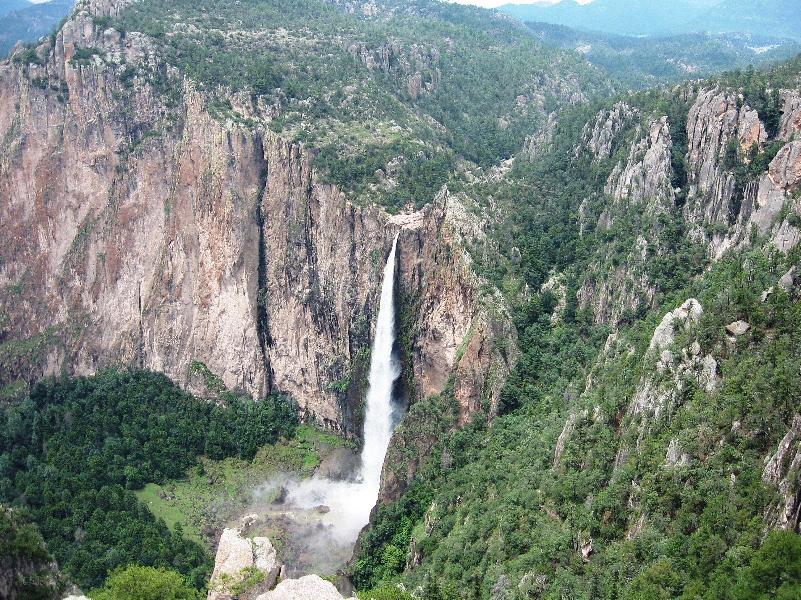 Waterfall in a mountain canyon