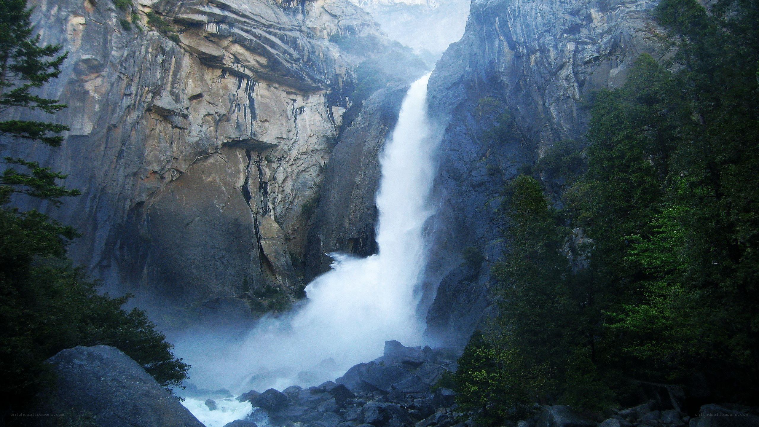 Waterfall in a mountain canyon