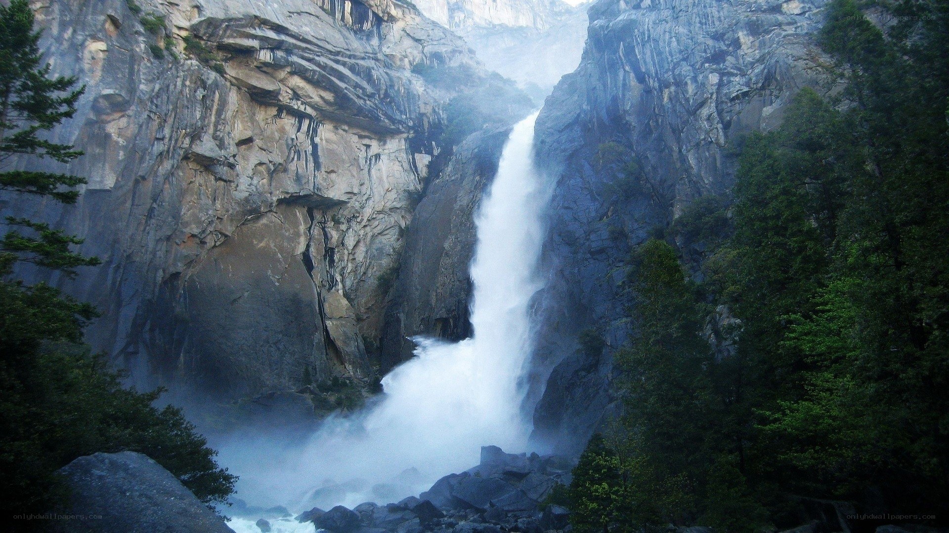 Waterfall in a mountain canyon
