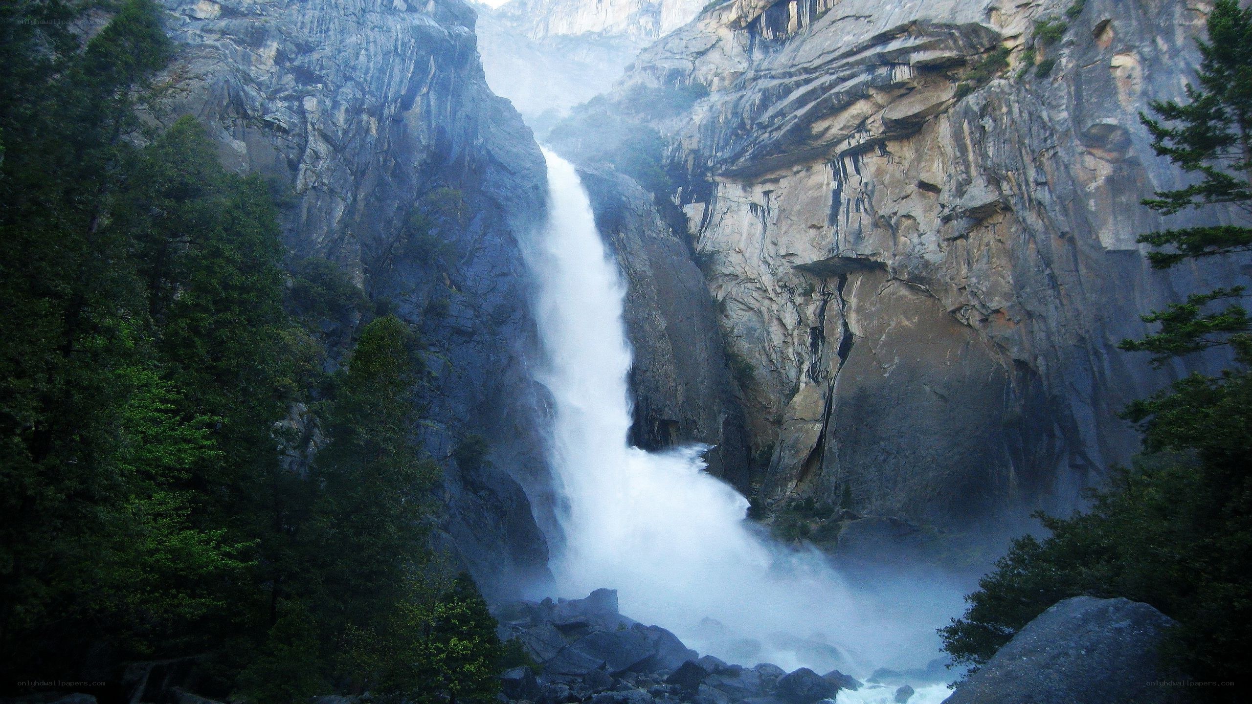 Waterfall in a mountain canyon