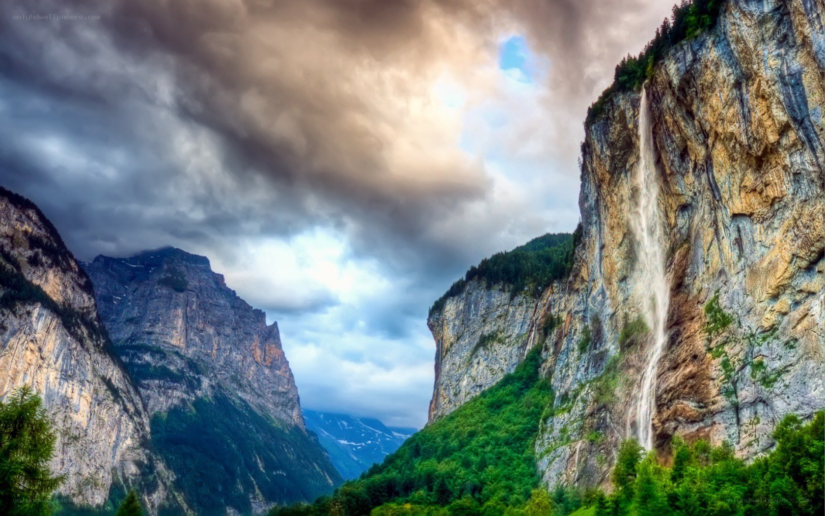 Waterfall in a mountain valley
