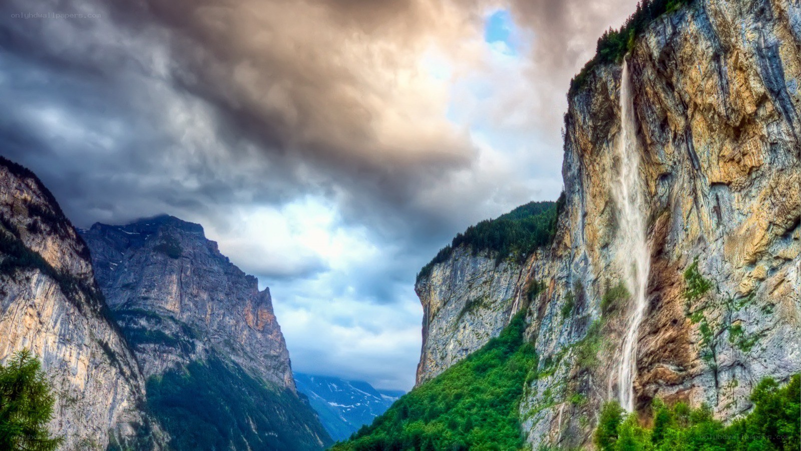 Waterfall in a mountain valley