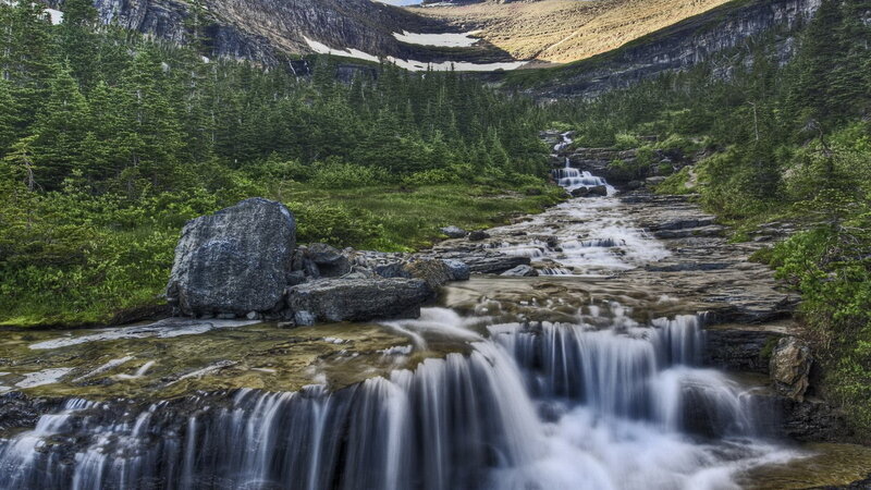 Waterfall in a mountain valley
