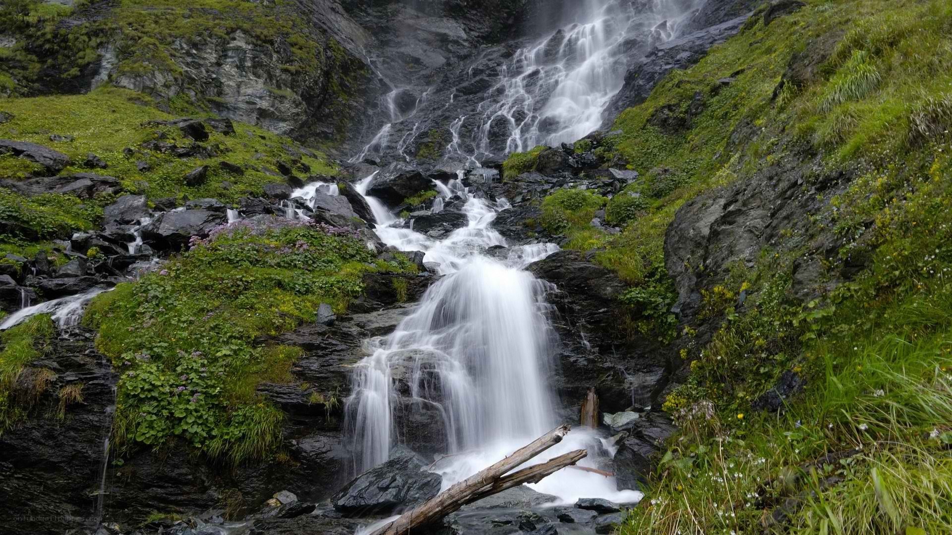 Waterfall in a mountain valley